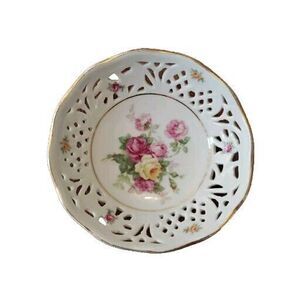 Schumann Arzberg Germany Rose Pierced Reticulated Scalloped 4" Bowl Trinket Dish
